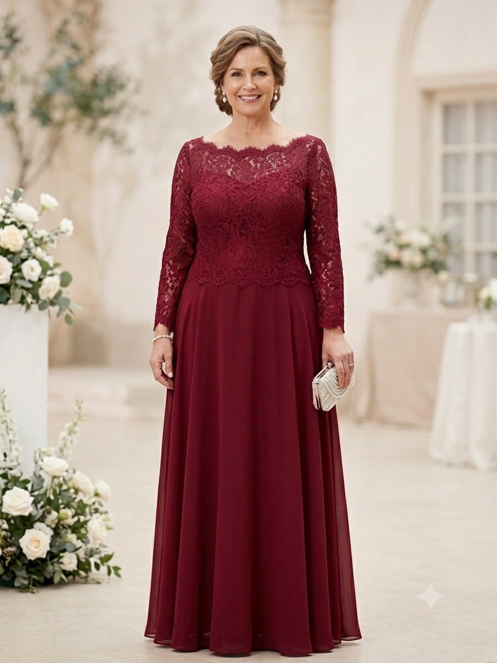 JJ’s House Burgundy Lace Long Sleeve Formal Gown 20W NWT